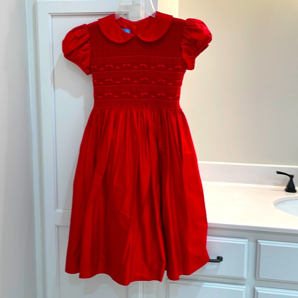 Anavini red silk smocked dress size 8